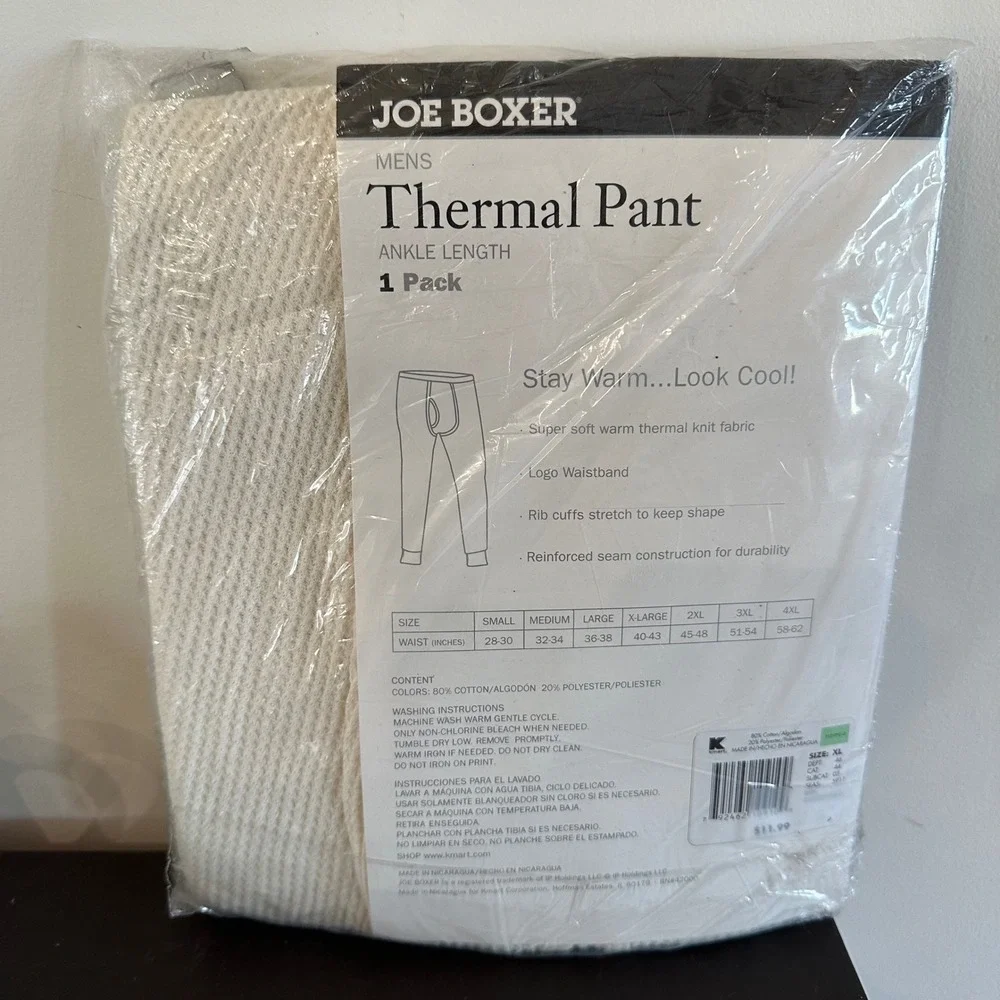 VTG Joe Boxer Mens Thermal Pant XL Cream Long Johns Waffle Knit NIP KmarT